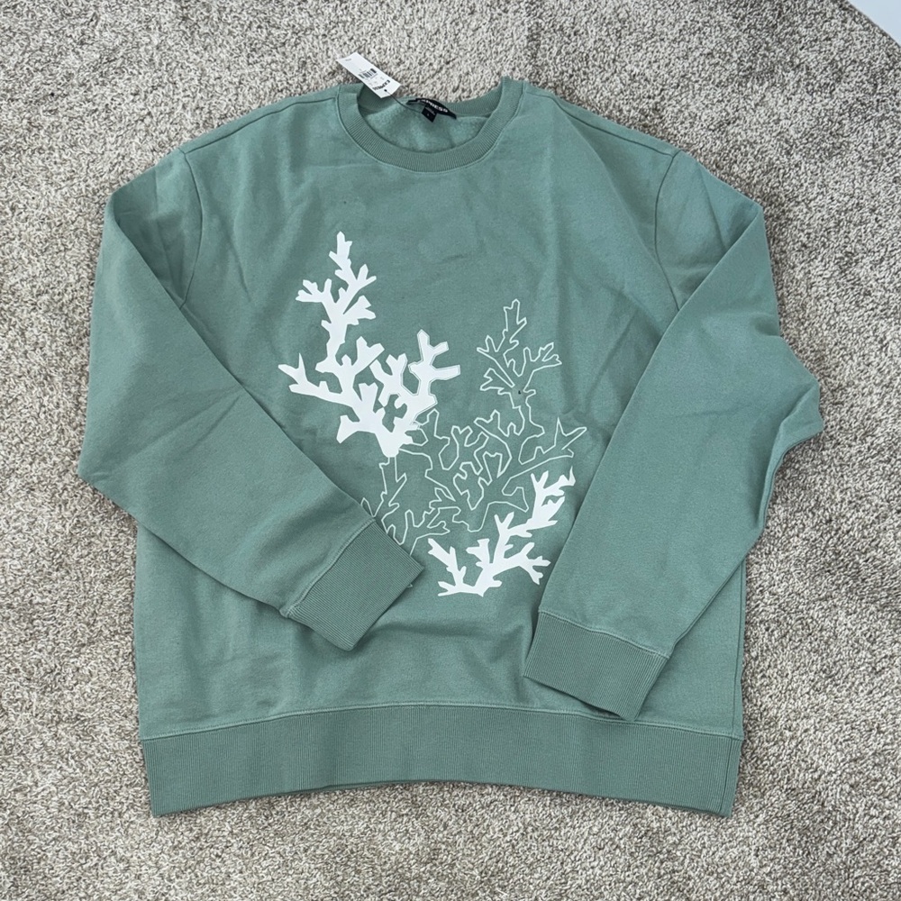 Express blue Green graphic Coral Sweater sweatshirt  long sleeve comfy large